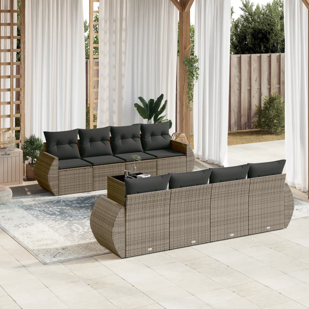 sofasæt til haven 9 dele med hynder polyrattan grå
