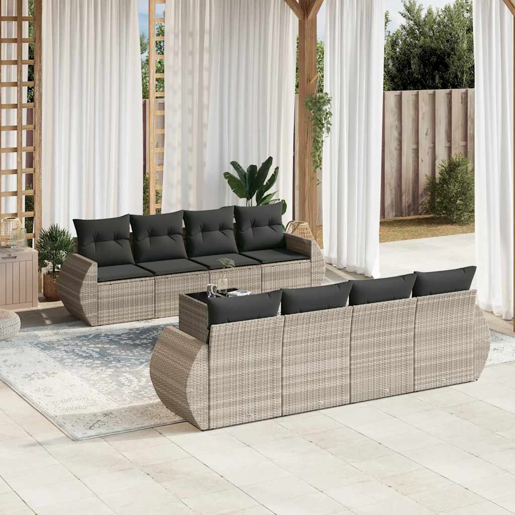 sofasæt til haven 9 dele med hynder polyrattan lysegrå