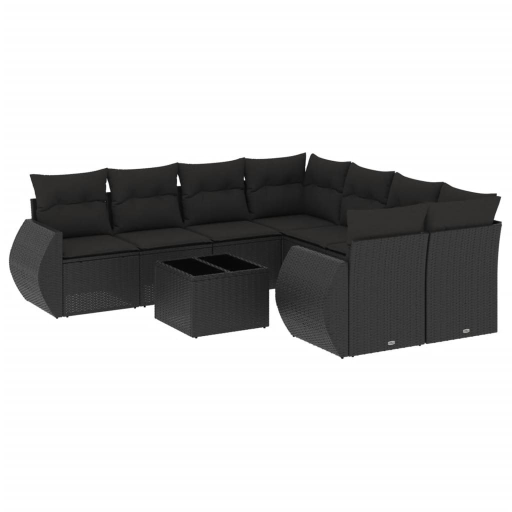 sofasæt til haven 9 dele med hynder polyrattan sort