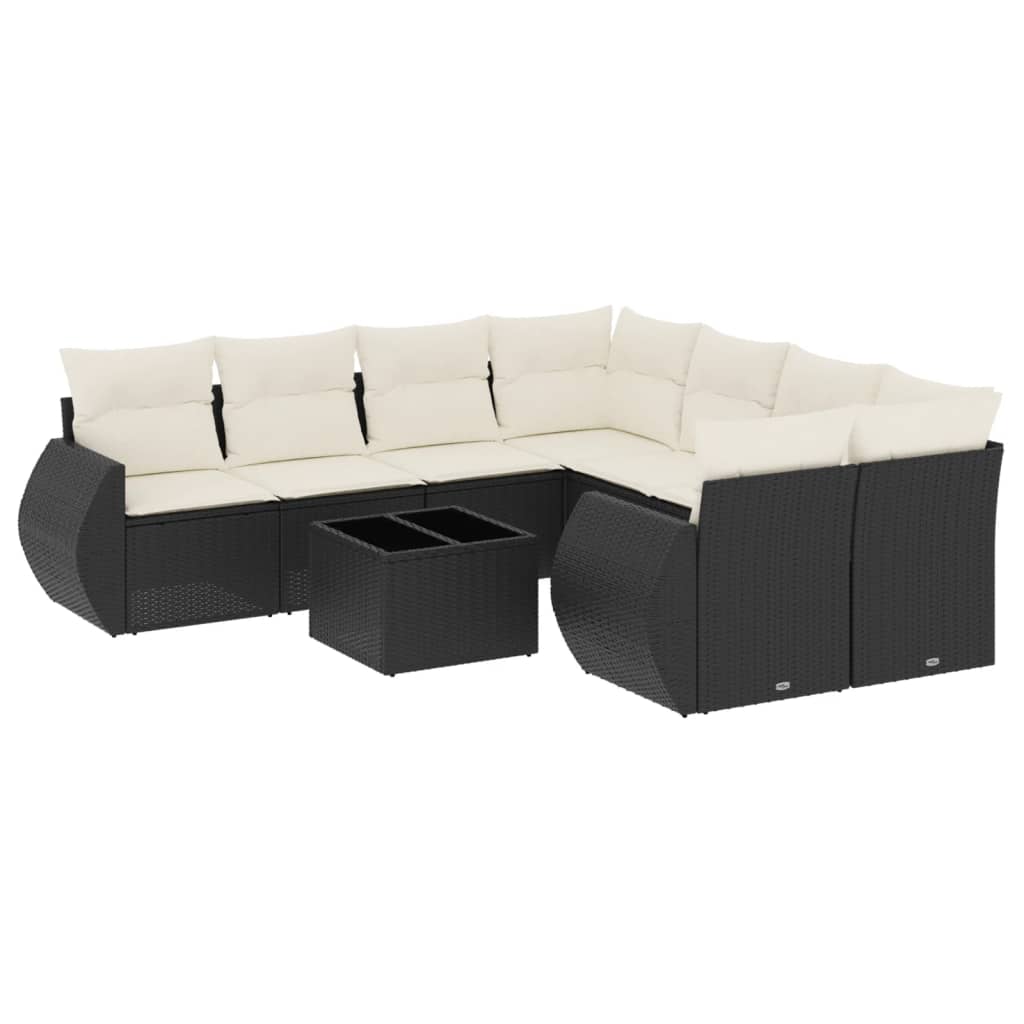 sofasæt til haven 9 dele med hynder polyrattan sort