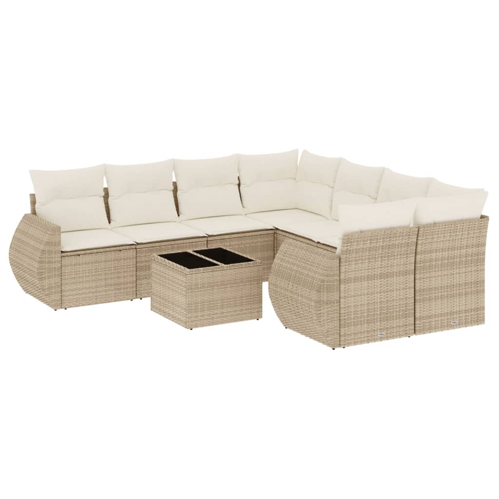 sofasæt til haven 9 dele med hynder polyrattan beige