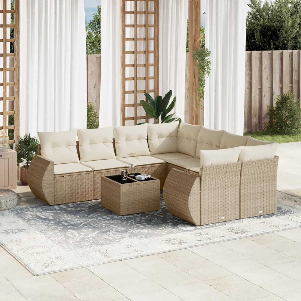 sofasæt til haven 9 dele med hynder polyrattan beige