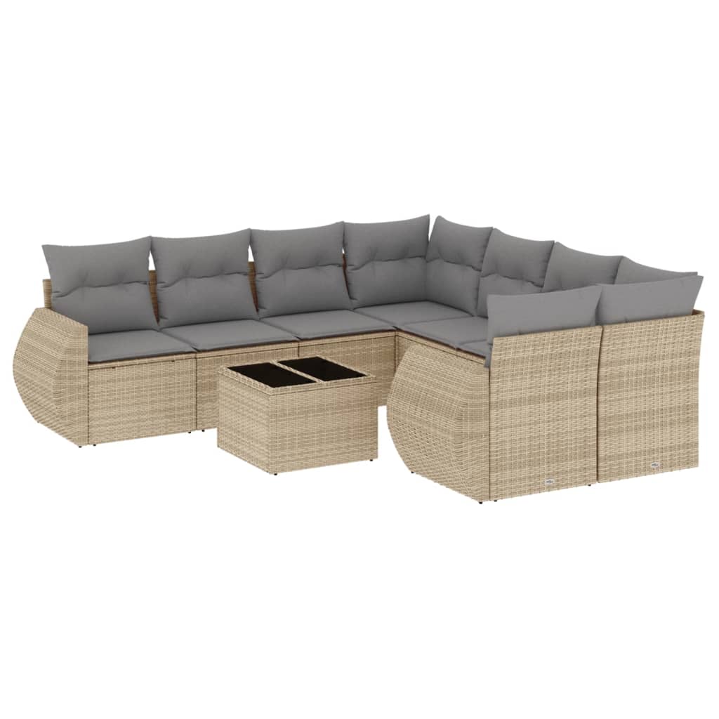 sofasæt til haven 9 dele med hynder polyrattan beige