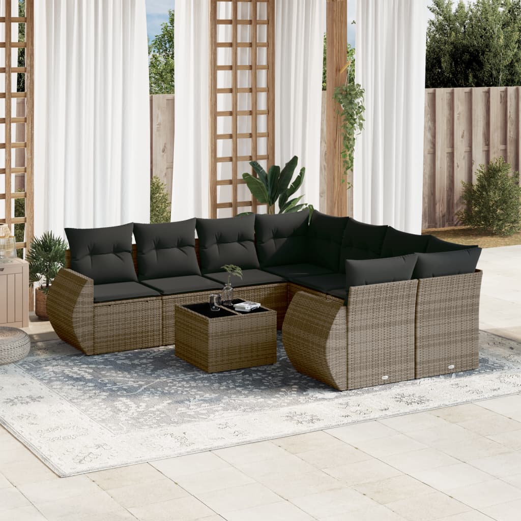sofasæt til haven 9 dele med hynder polyrattan grå