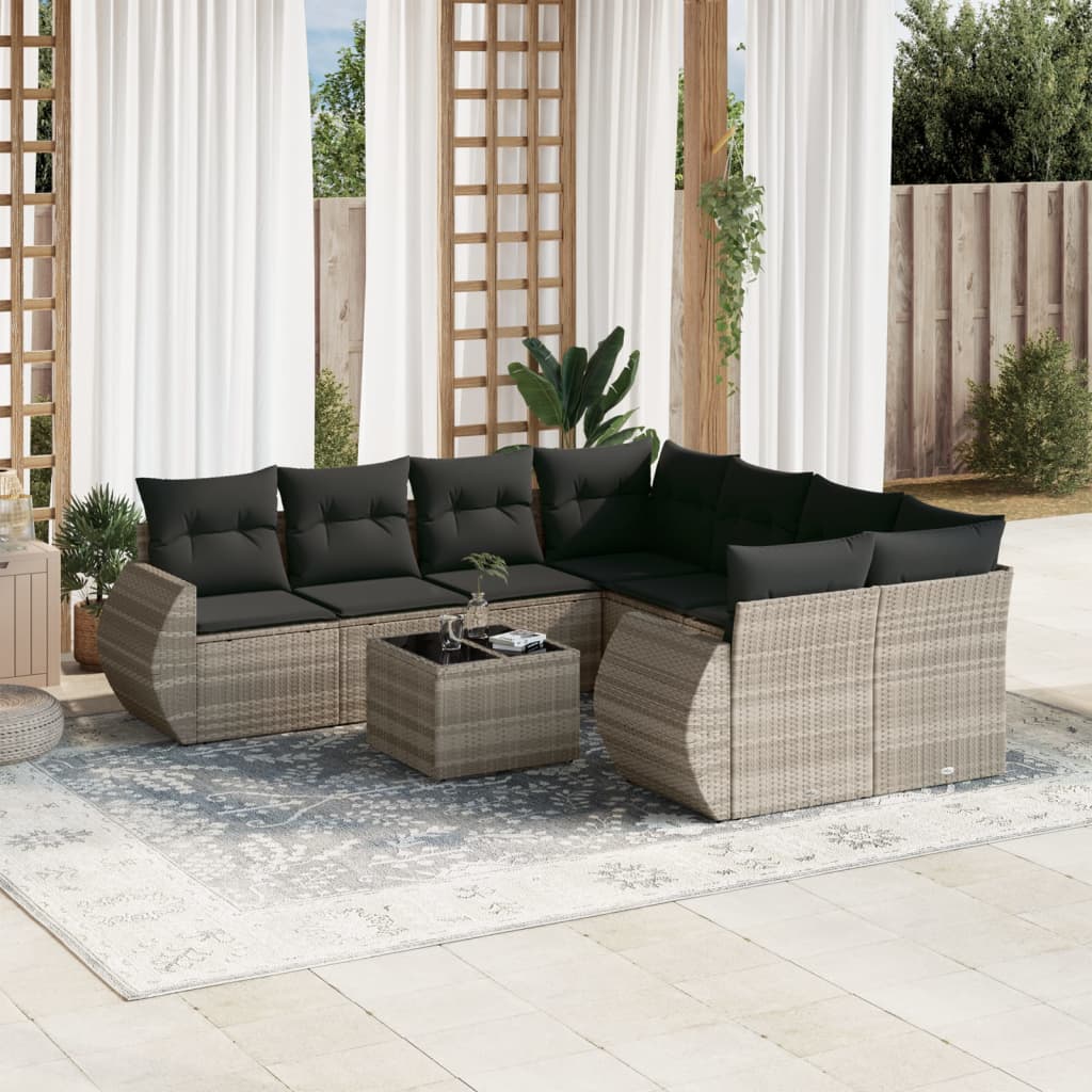 sofasæt til haven 9 dele med hynder polyrattan lysegrå