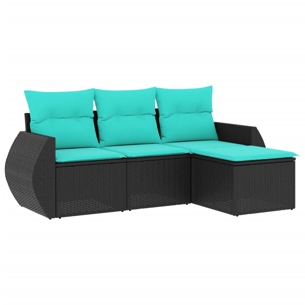 havesofasæt med 4 dele og hynder sort polyrattan