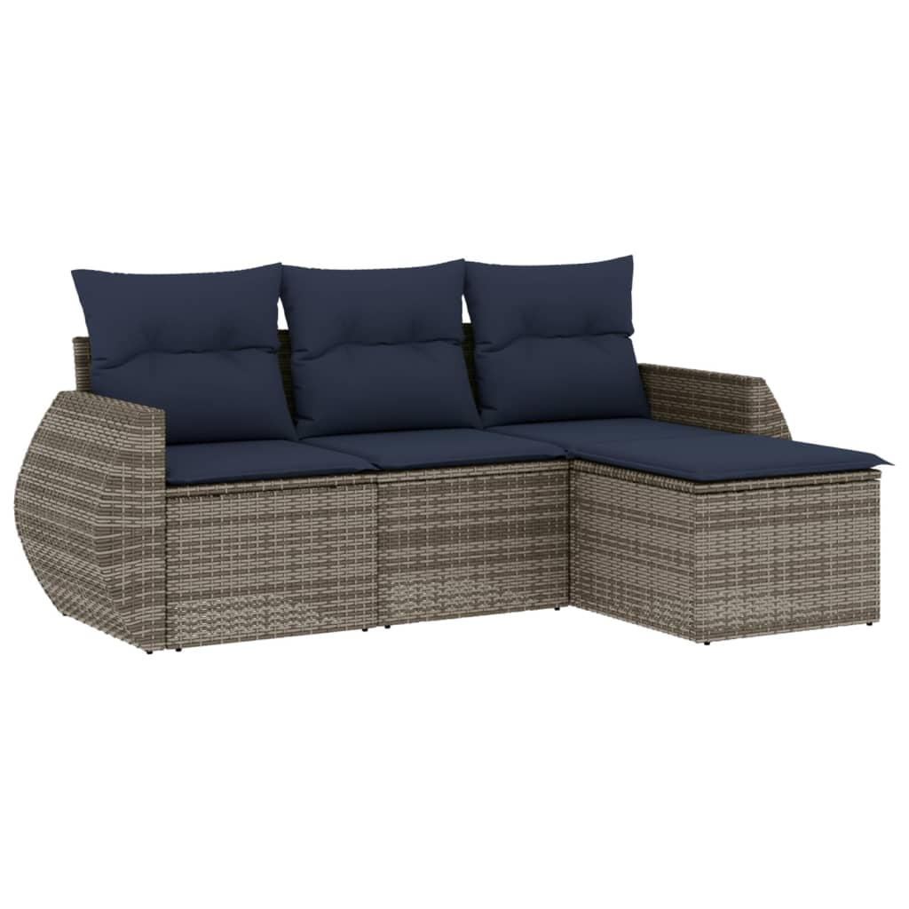 havesofasæt med 4 dele og hynder grå polyrattan