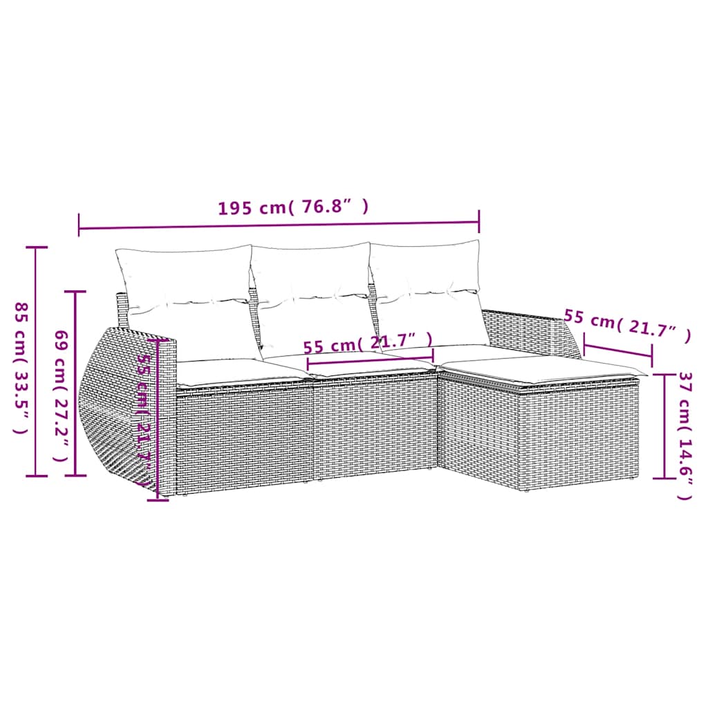 havesofasæt med 4 dele og hynder grå polyrattan