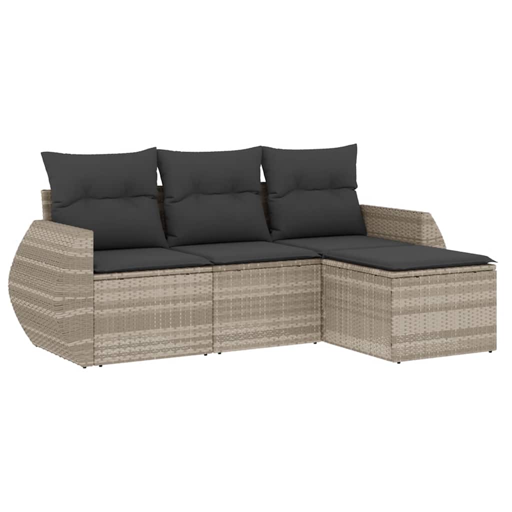 sofasæt til haven 4 dele med hynder polyrattan lysegrå