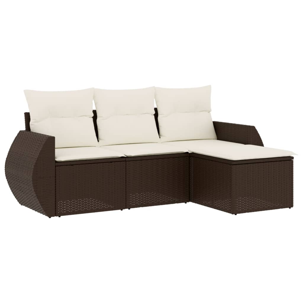 sofasæt til haven 4 dele med hynder polyrattan brun