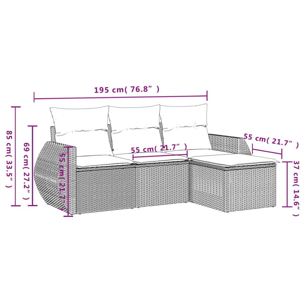 sofasæt til haven 4 dele med hynder polyrattan brun
