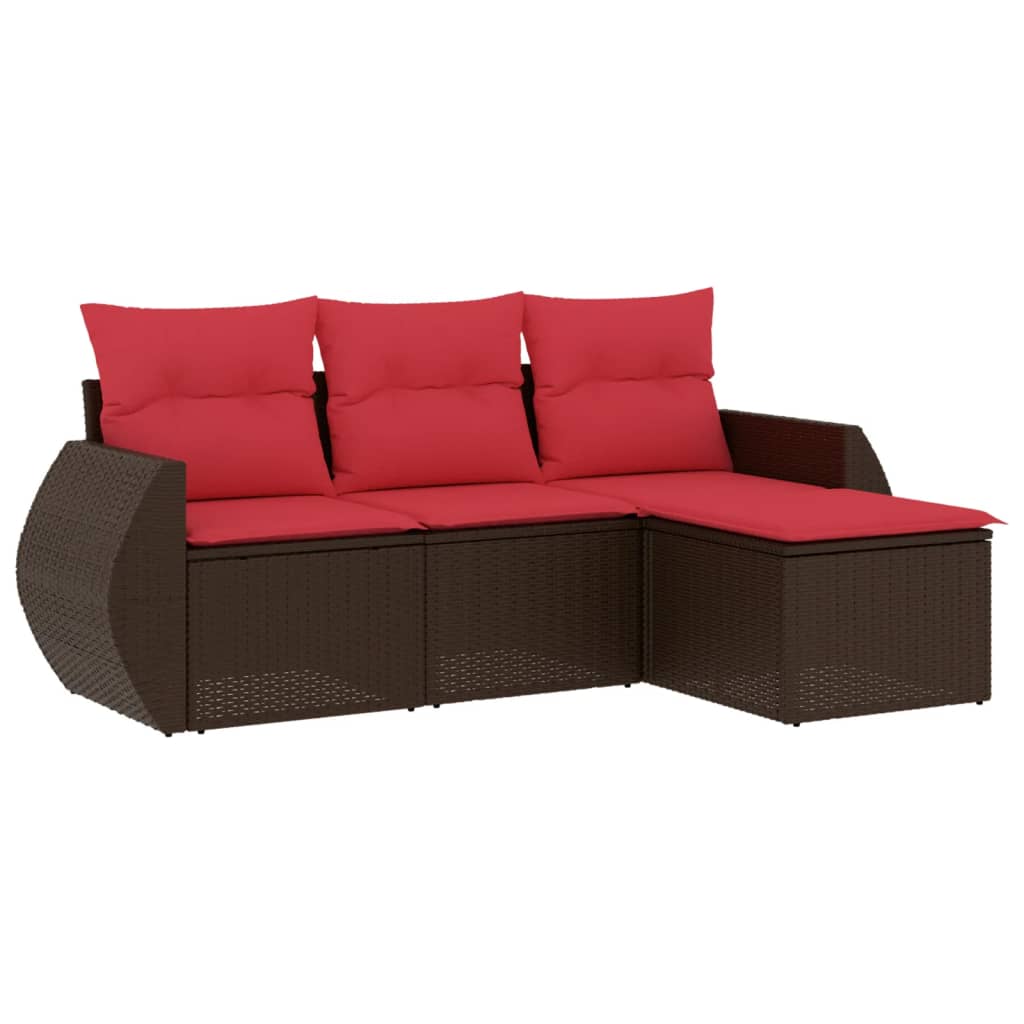 havesofasæt med 4 dele og hynder brun polyrattan