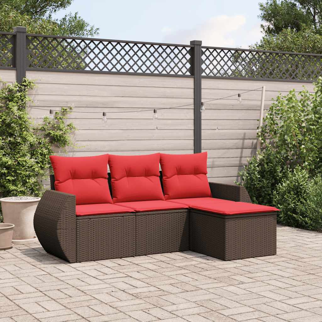 havesofasæt med 4 dele og hynder brun polyrattan