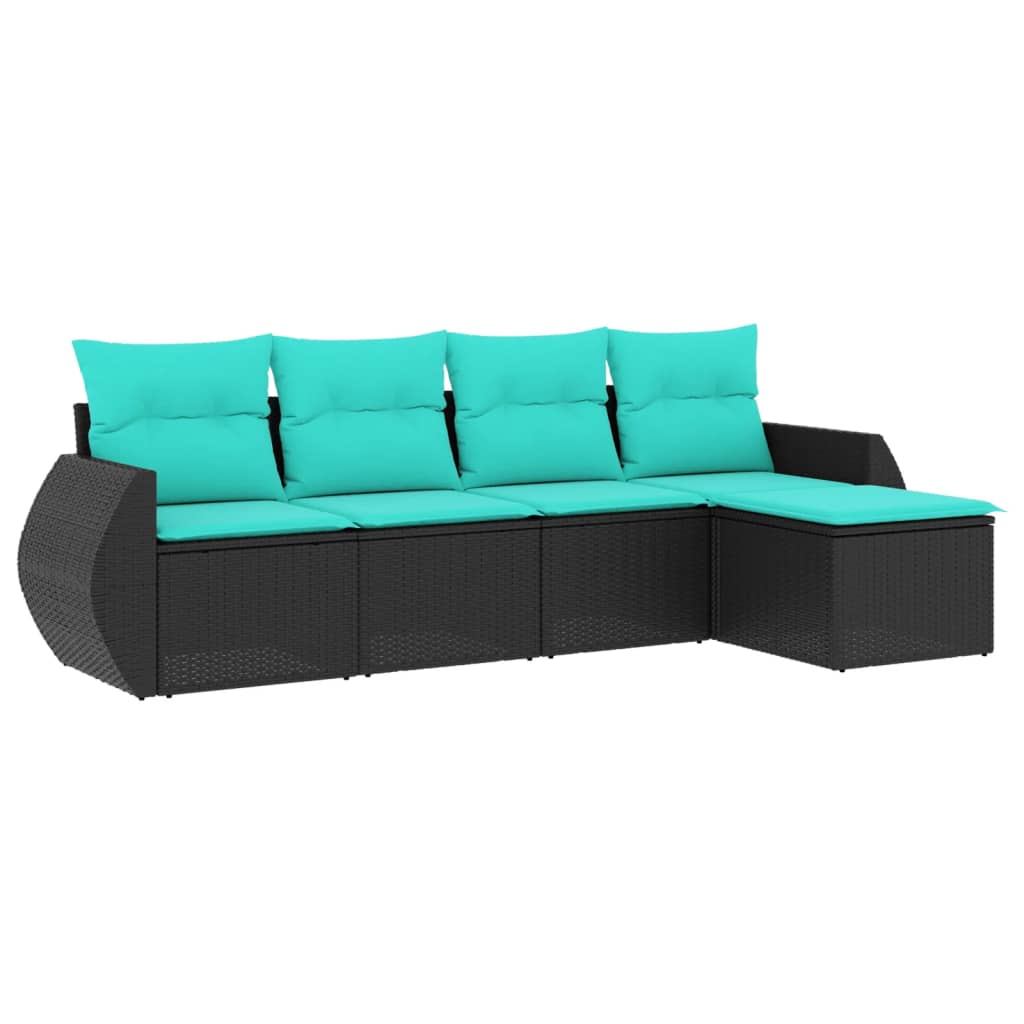 havesofasæt med 5 dele og hynder sort polyrattan