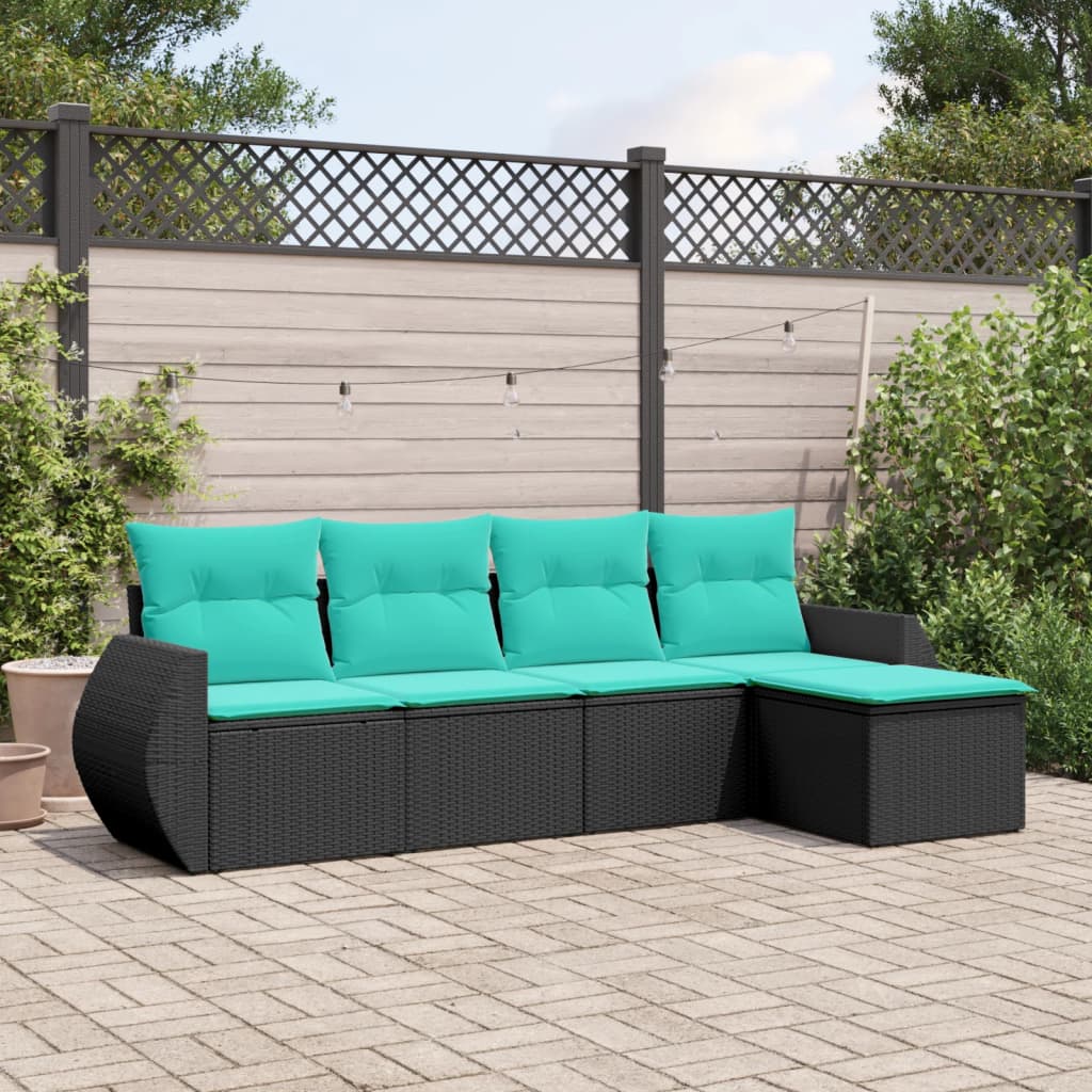 havesofasæt med 5 dele og hynder sort polyrattan