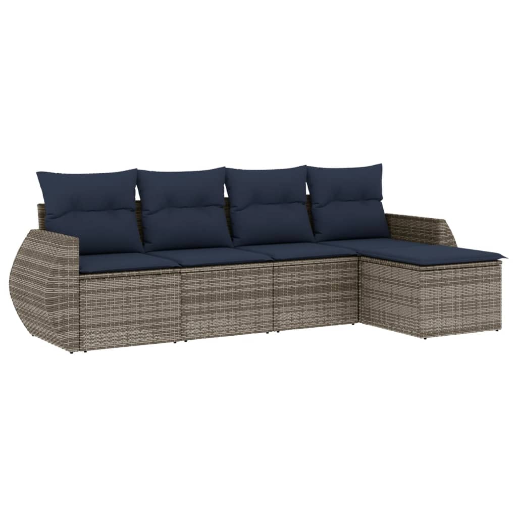 havesofasæt med 5 dele og hynder grå polyrattan