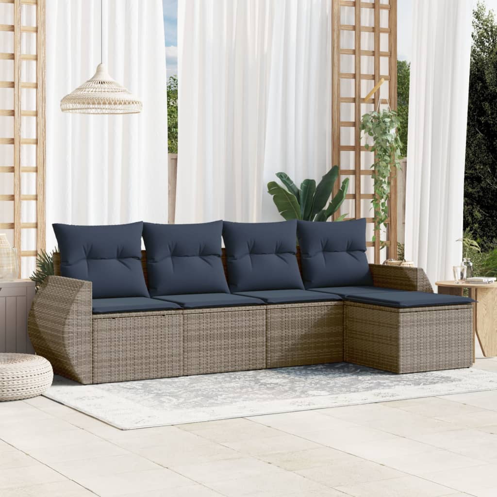 havesofasæt med 5 dele og hynder grå polyrattan