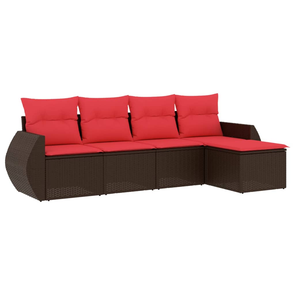 havesofasæt med 5 dele og hynder brun polyrattan