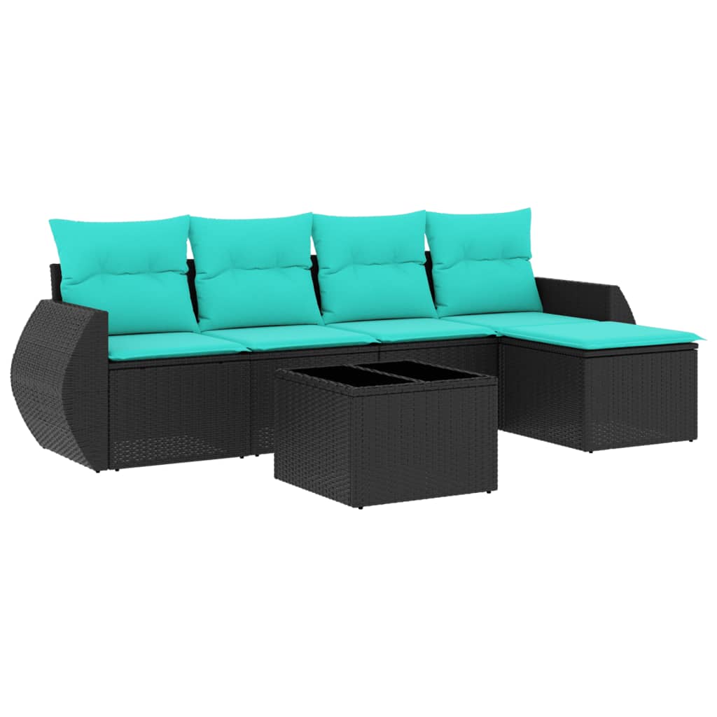 havesofasæt med 6 hynder sort polyrattan
