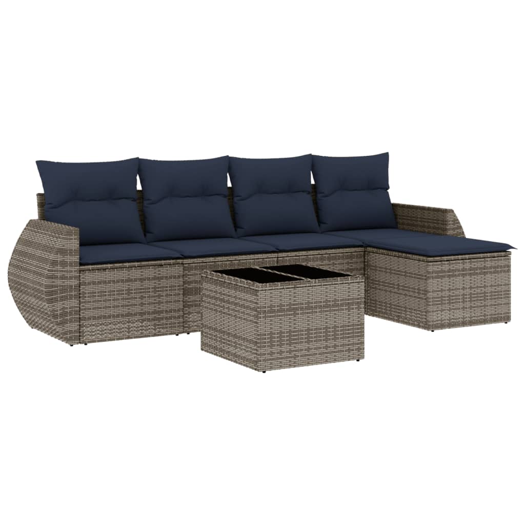 havesofasæt med 6 dele og hynder grå polyrattan