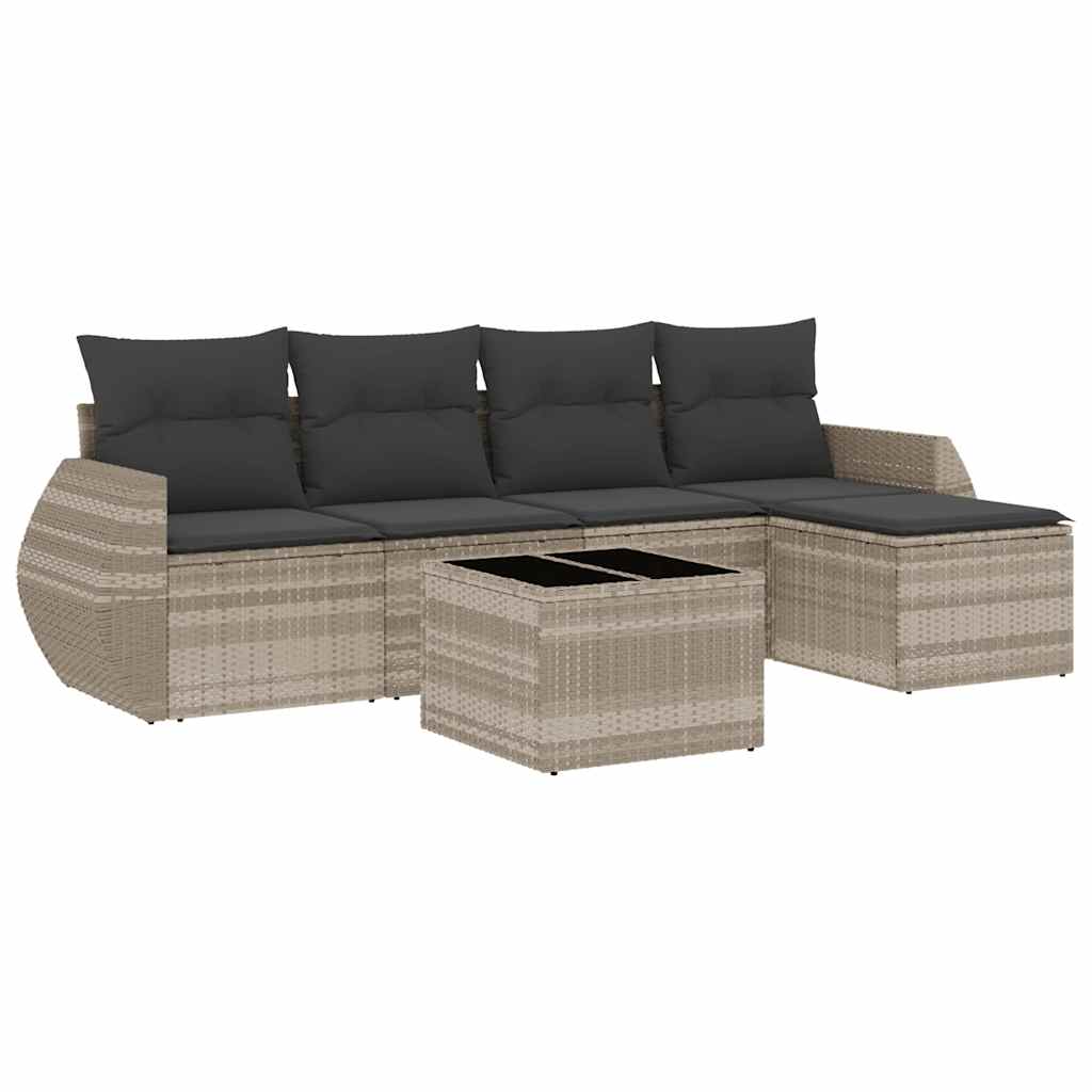 sofasæt til haven 6 dele med hynder polyrattan lysegrå