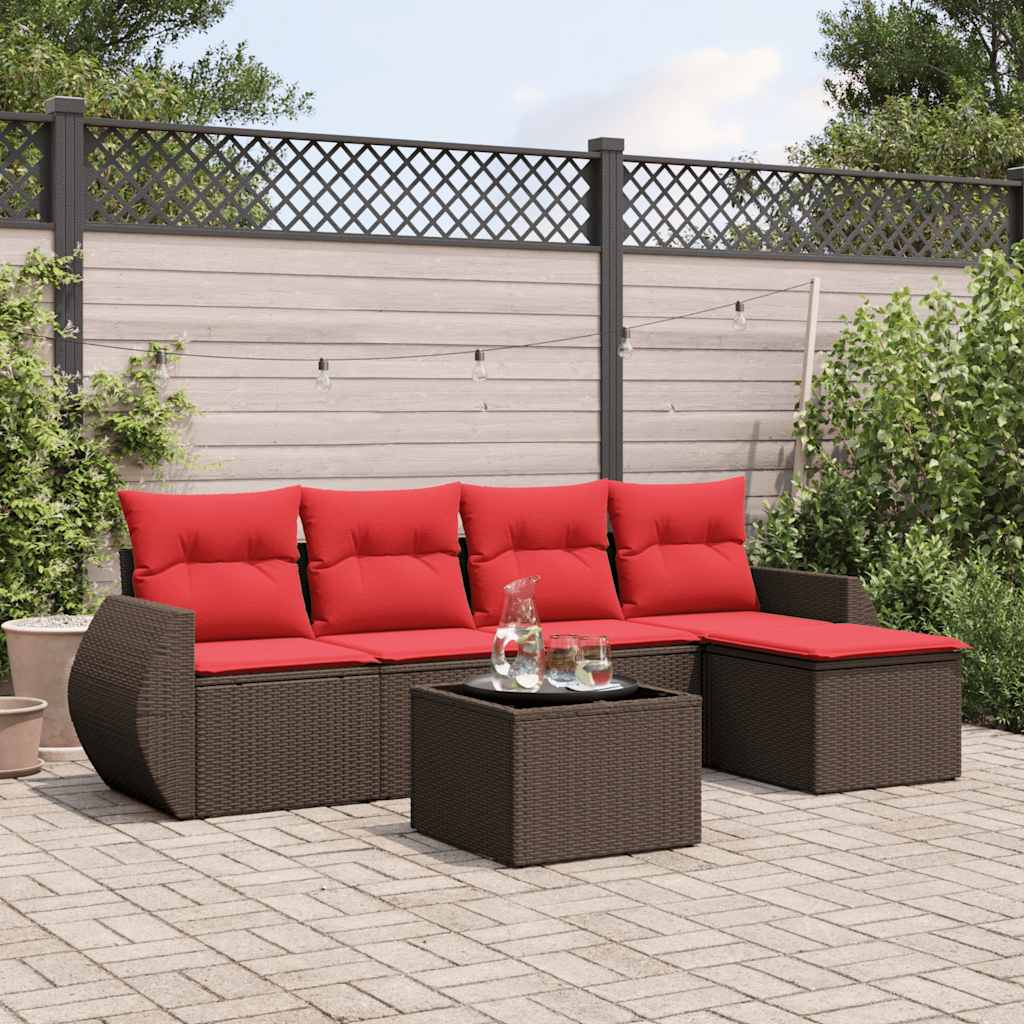 havesofasæt med 6 hynder brun polyrattan