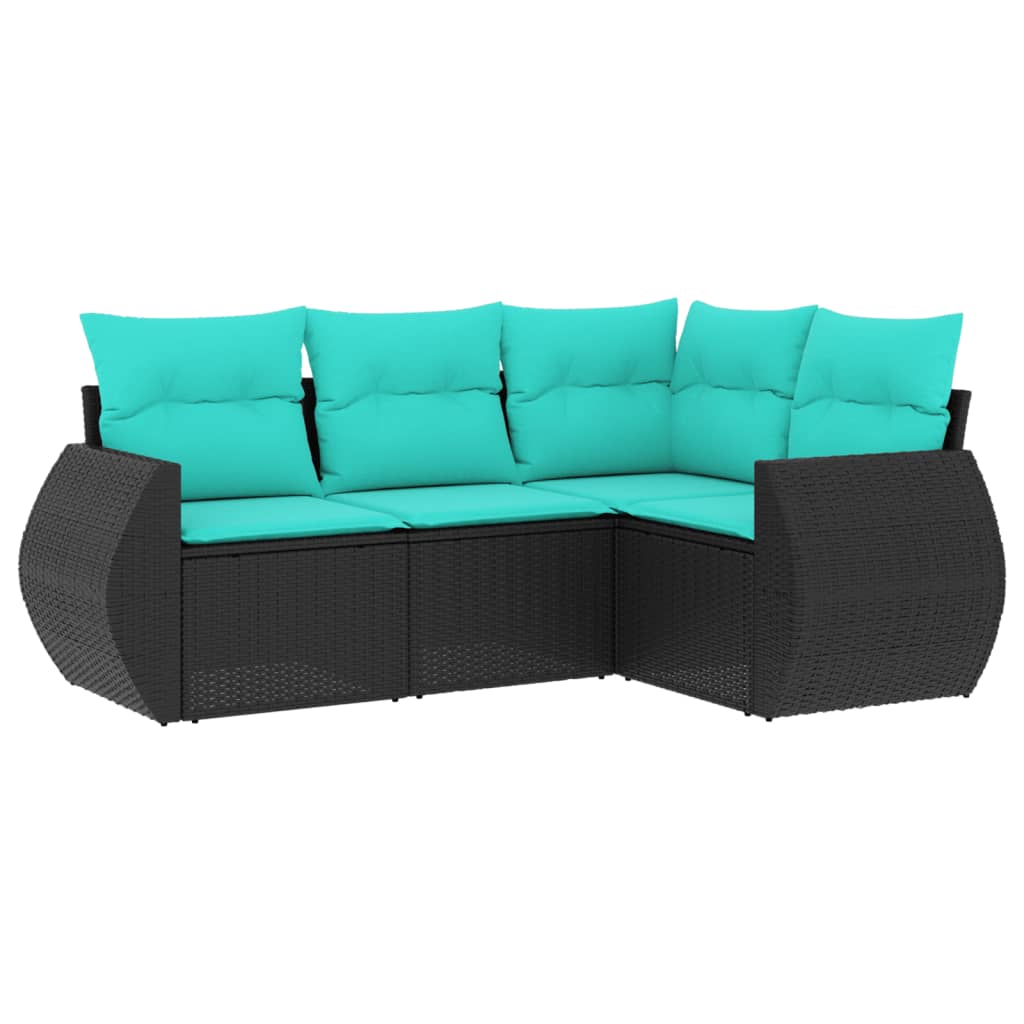 havesofasæt med 4 dele og hynder sort polyrattan