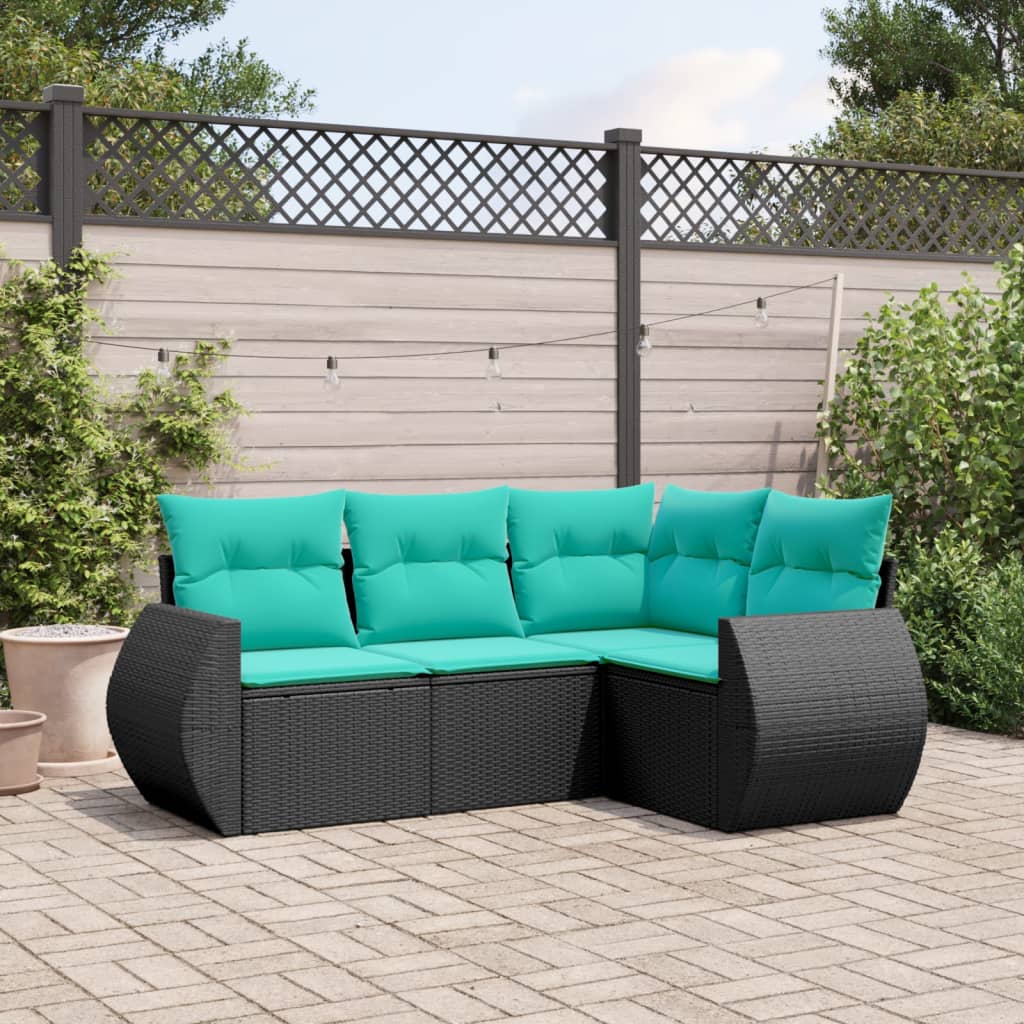 havesofasæt med 4 dele og hynder sort polyrattan