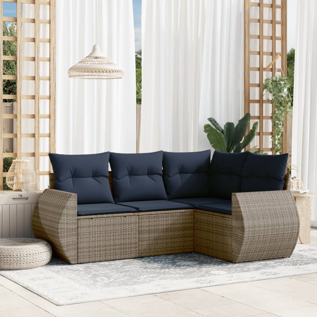 havesofasæt med 4 dele og hynder grå polyrattan