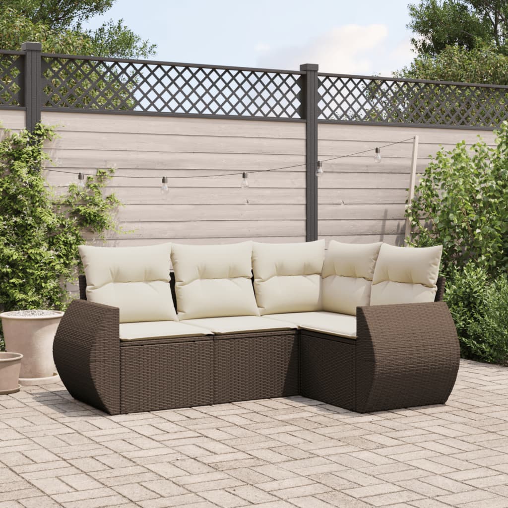 sofasæt til haven 4 dele med hynder polyrattan brun