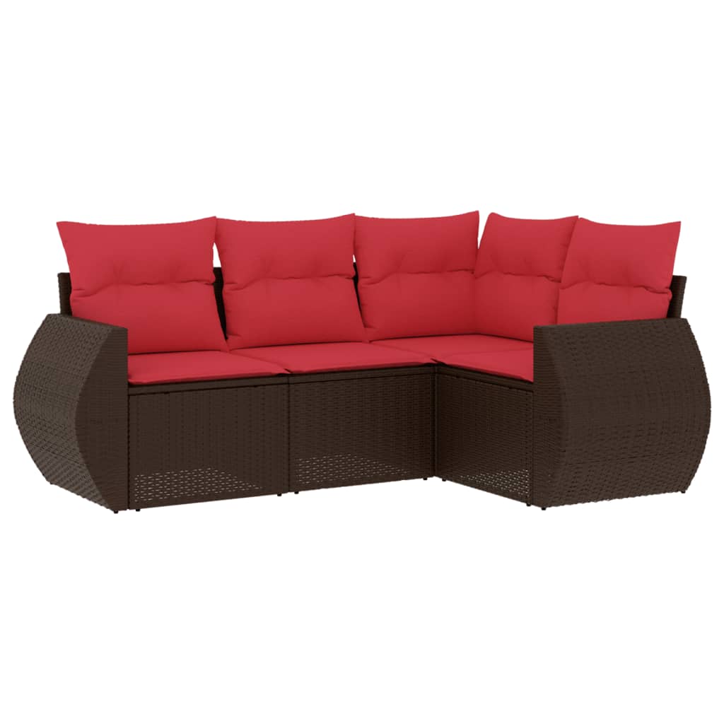 havesofasæt med 4 dele og hynder brun polyrattan