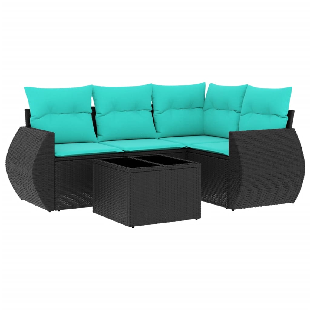 havesofasæt med 5 dele og hynder sort polyrattan