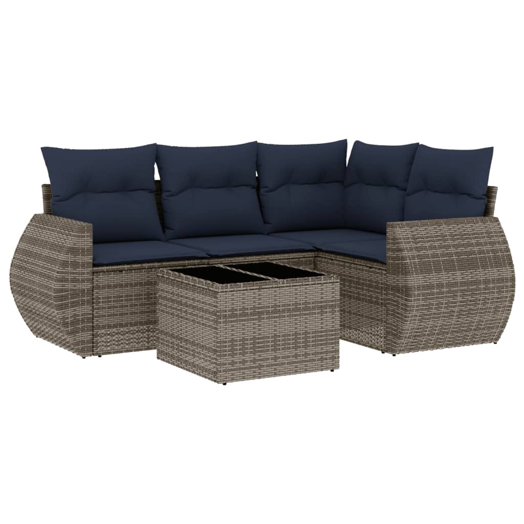havesofasæt med 5 dele og hynder grå polyrattan