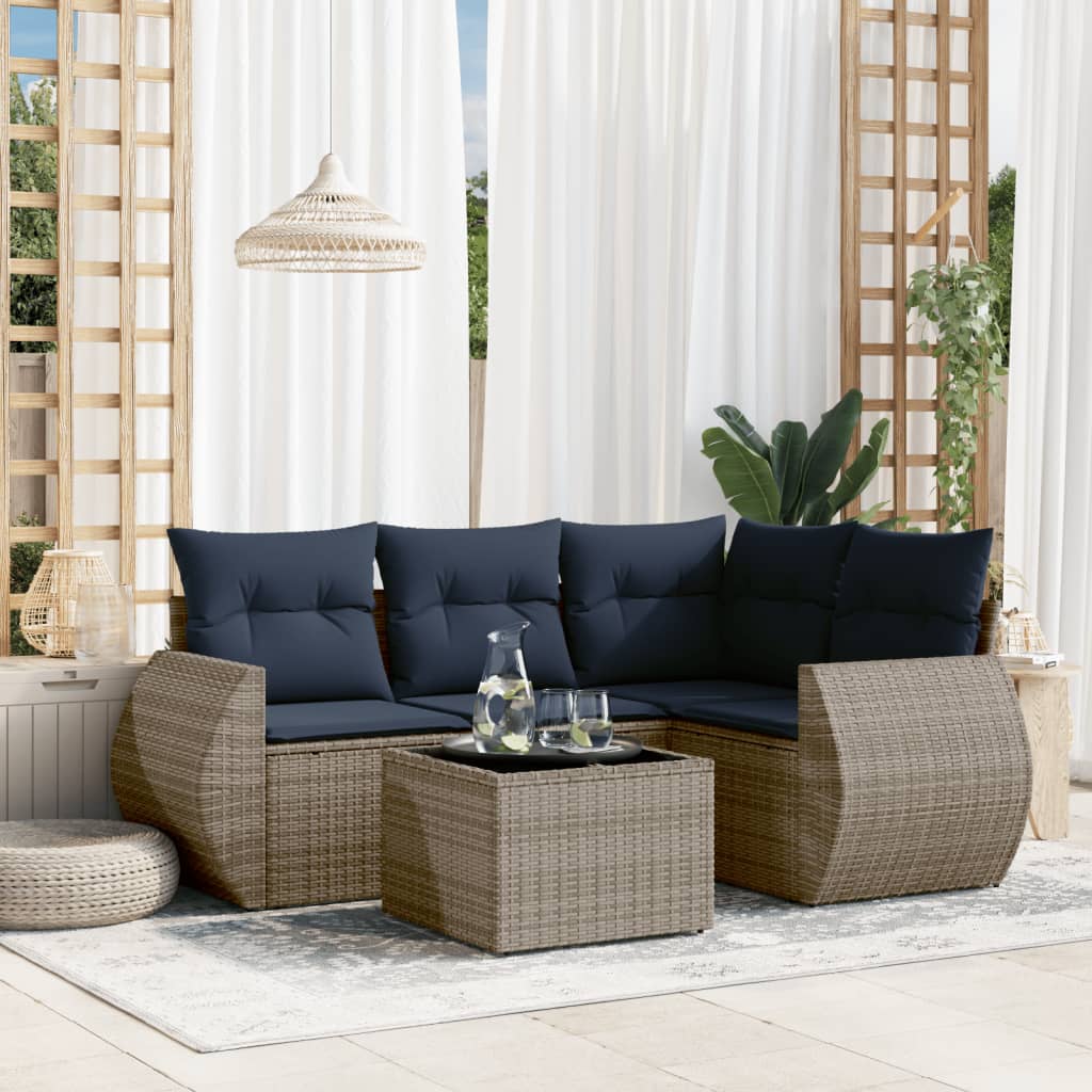 havesofasæt med 5 dele og hynder grå polyrattan