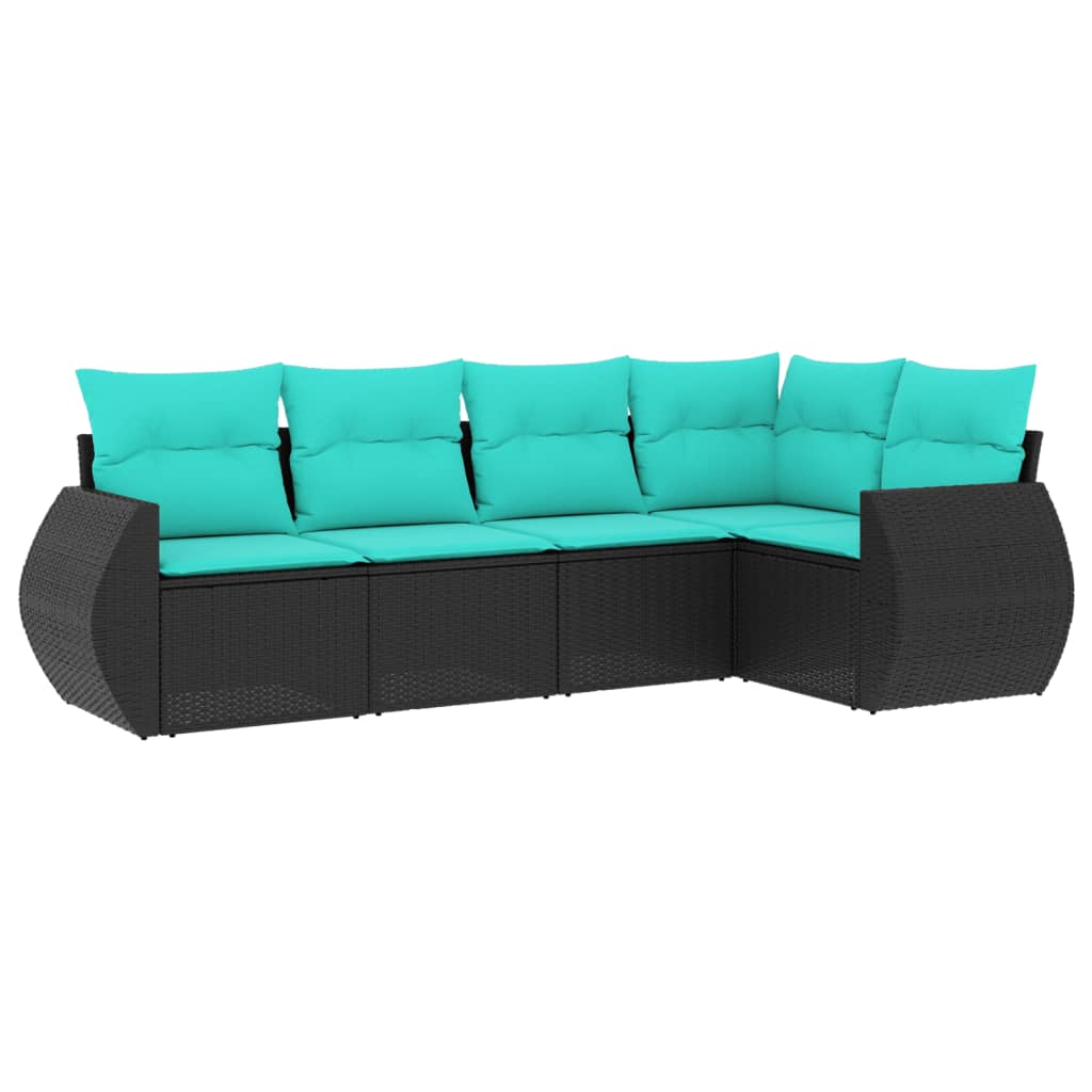 havesofasæt med 5 dele og hynder sort polyrattan