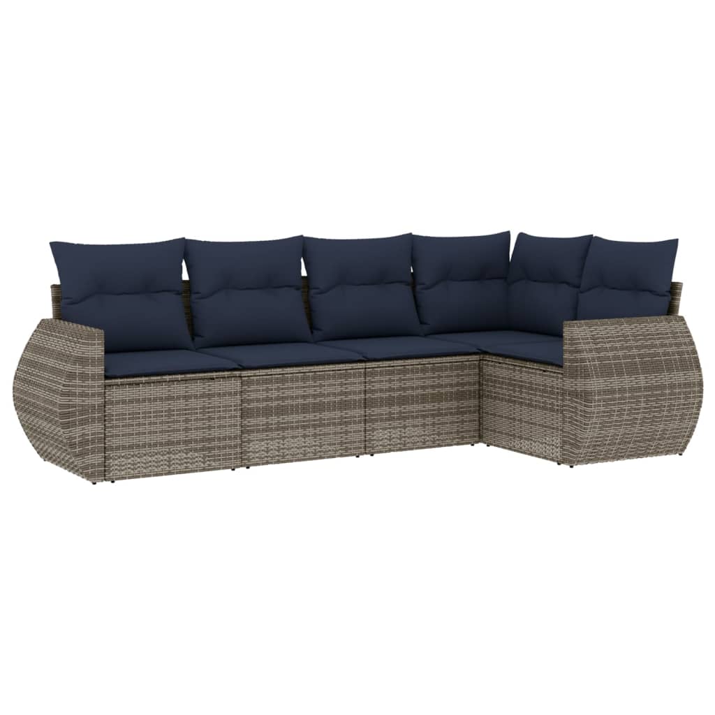 havesofasæt med 5 dele og hynder grå polyrattan