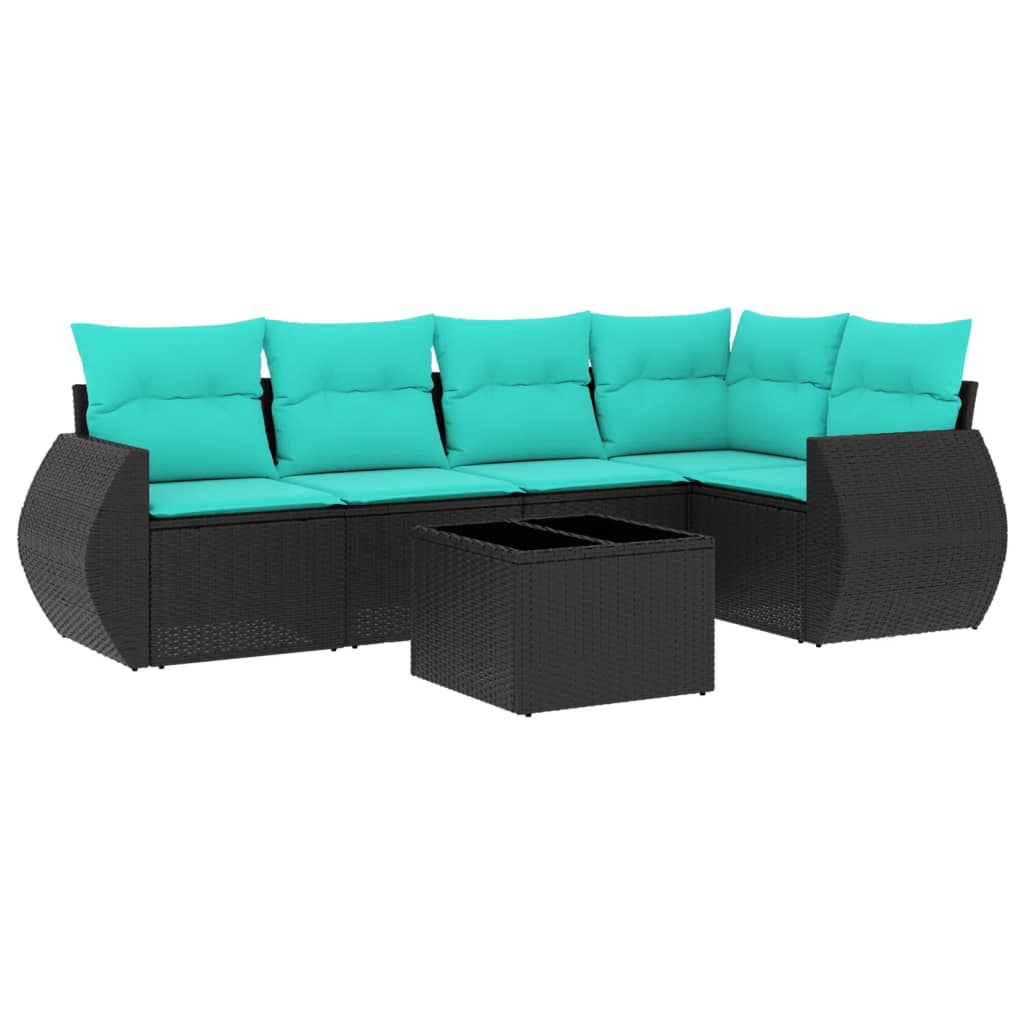 havesofasæt med 6 hynder sort polyrattan