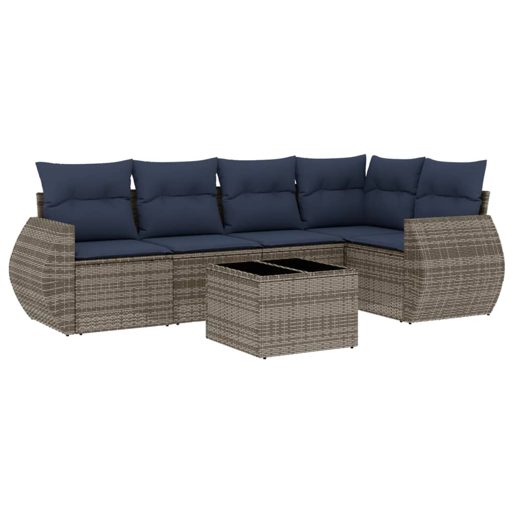 havesofasæt med 6 dele og hynder grå polyrattan