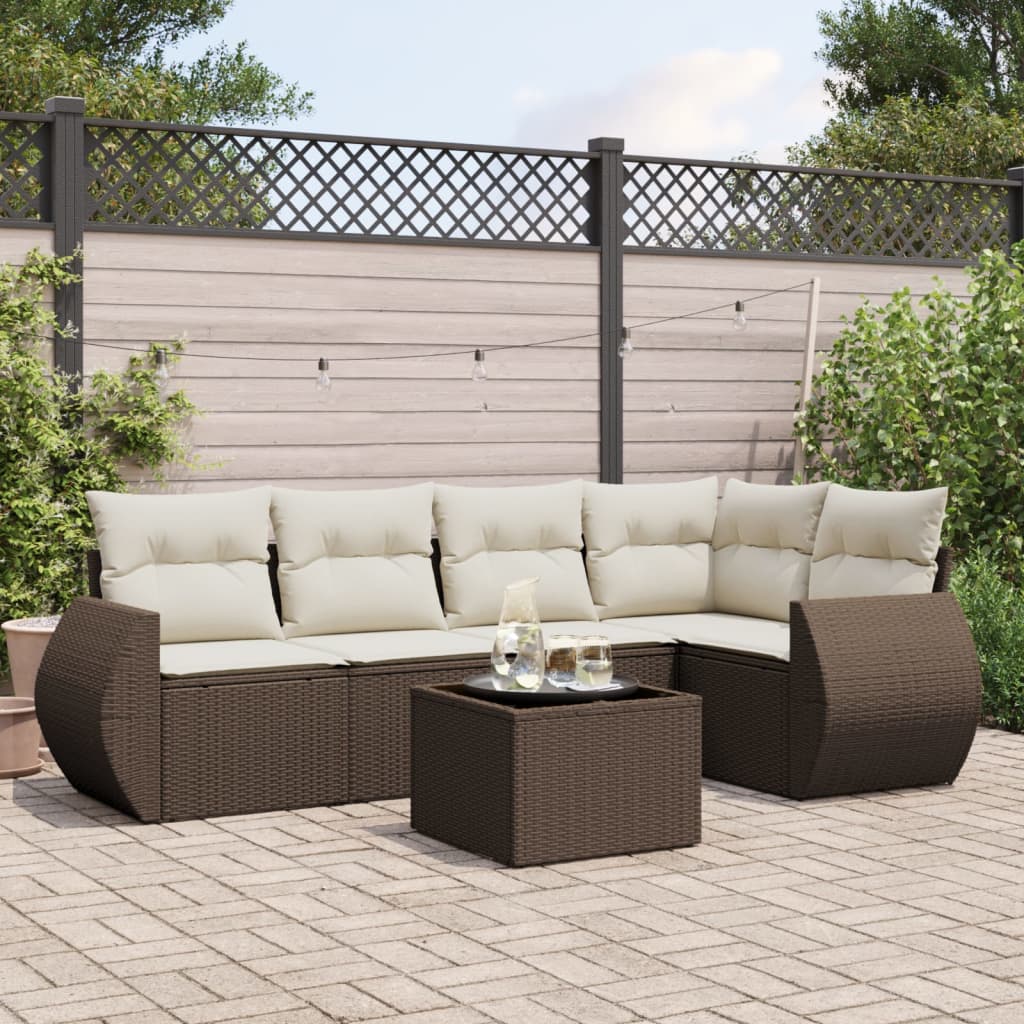 sofasæt til haven 6 dele med hynder polyrattan brun