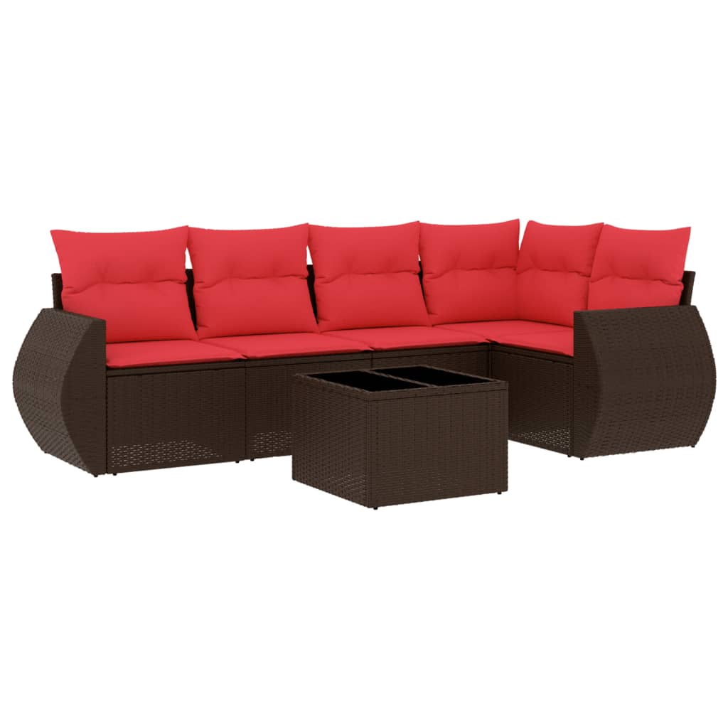 havesofasæt med 6 hynder brun polyrattan