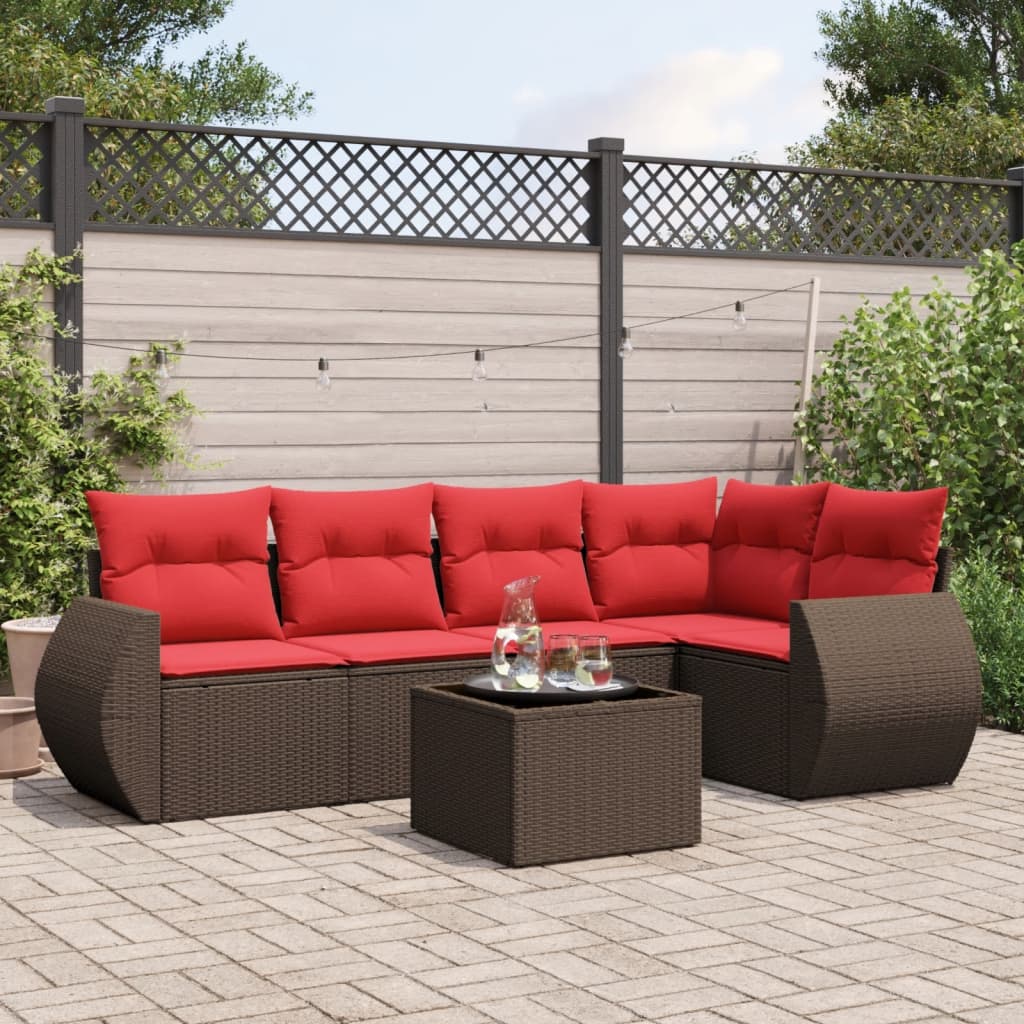 havesofasæt med 6 hynder brun polyrattan