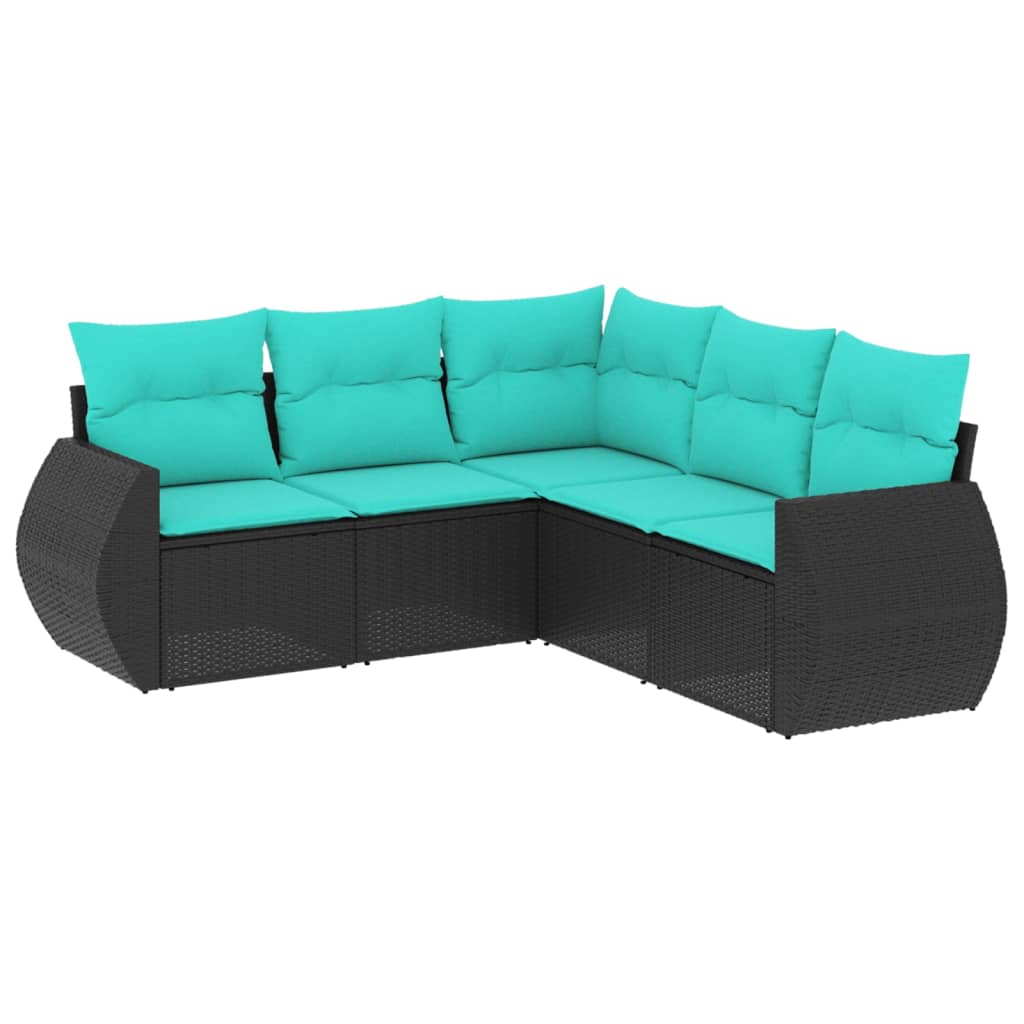 havesofasæt med 5 dele og hynder sort polyrattan