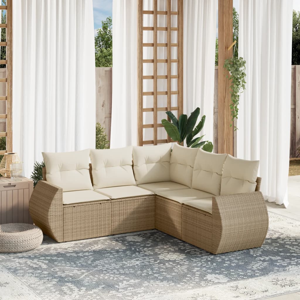sofasæt til haven 5 dele med hynder polyrattan beige