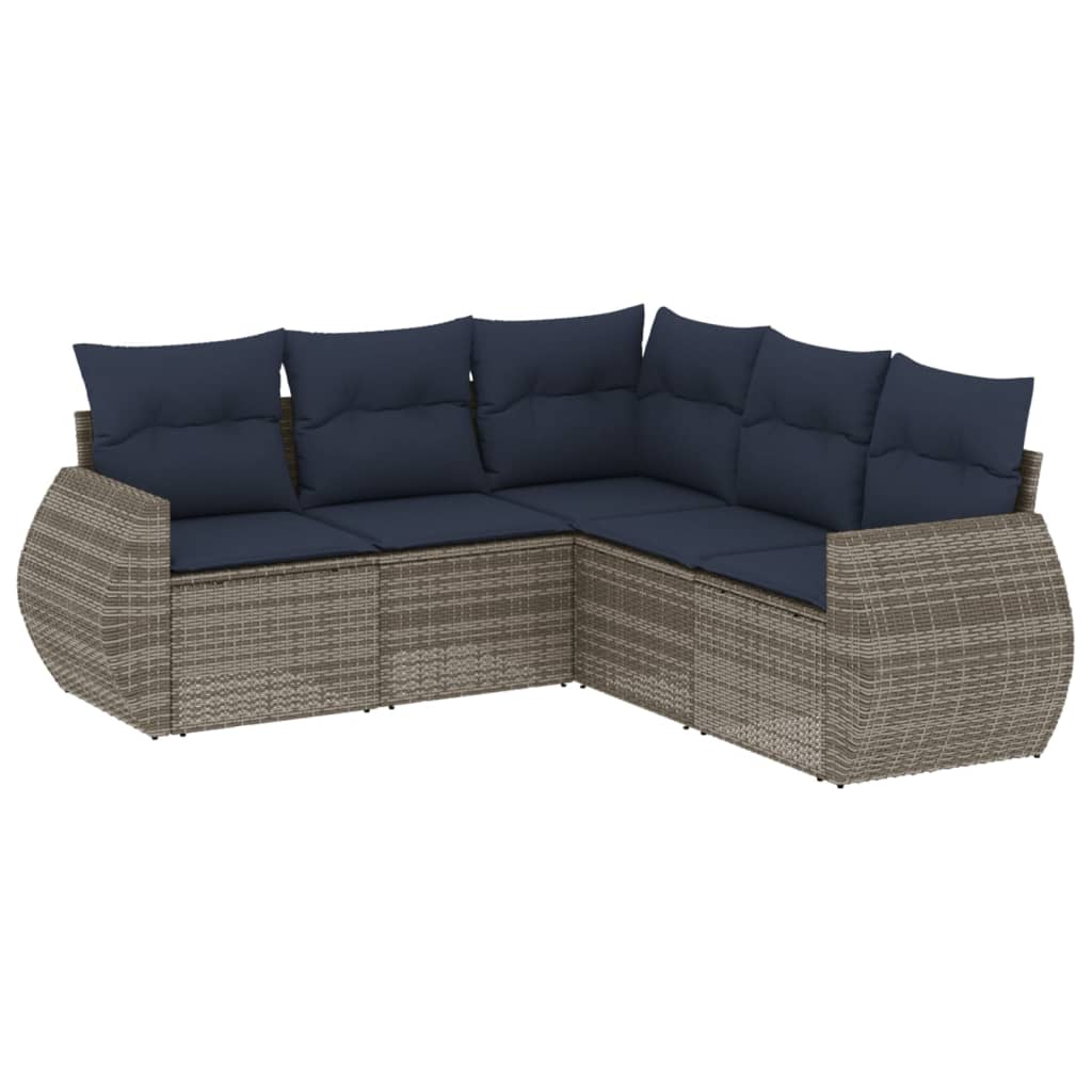 havesofasæt med 5 dele og hynder grå polyrattan