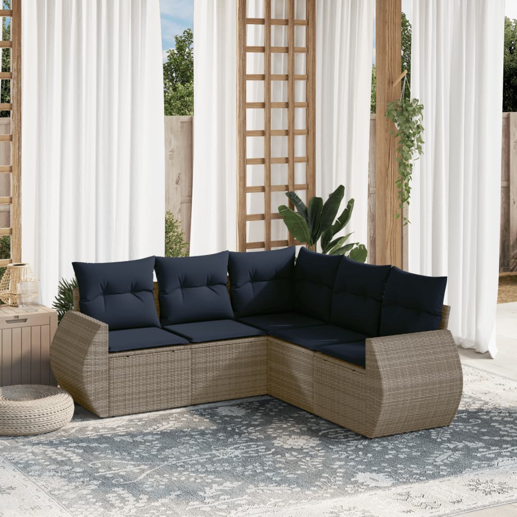 havesofasæt med 5 dele og hynder grå polyrattan