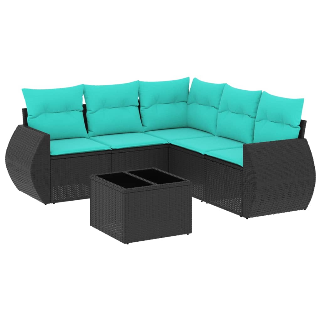 havesofasæt med 6 hynder sort polyrattan