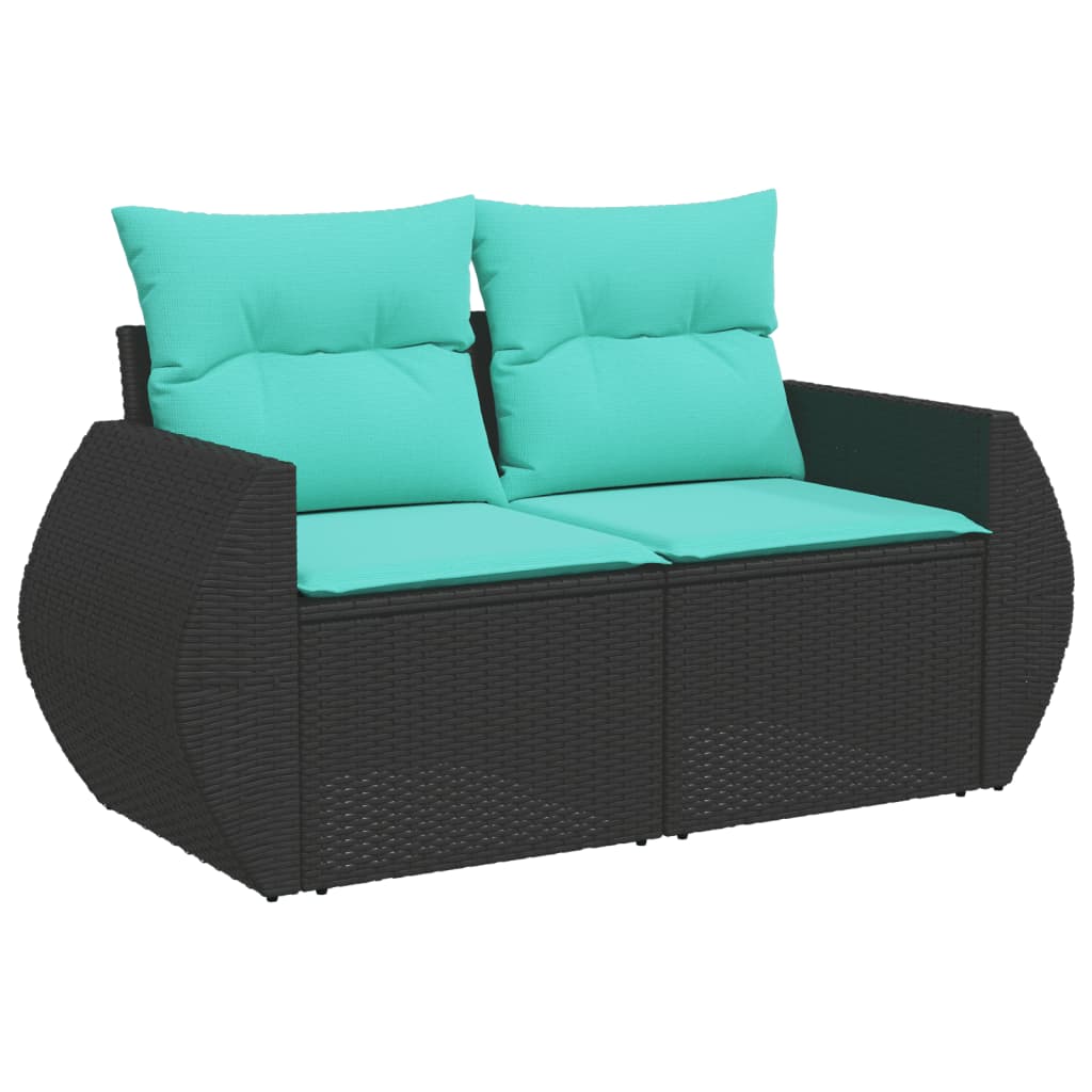 havesofasæt med 6 hynder sort polyrattan