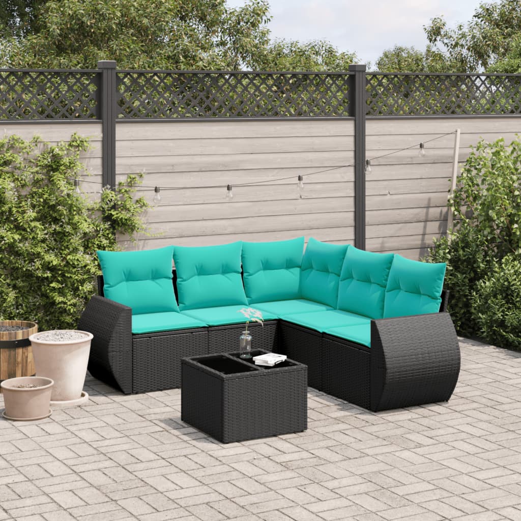 havesofasæt med 6 hynder sort polyrattan