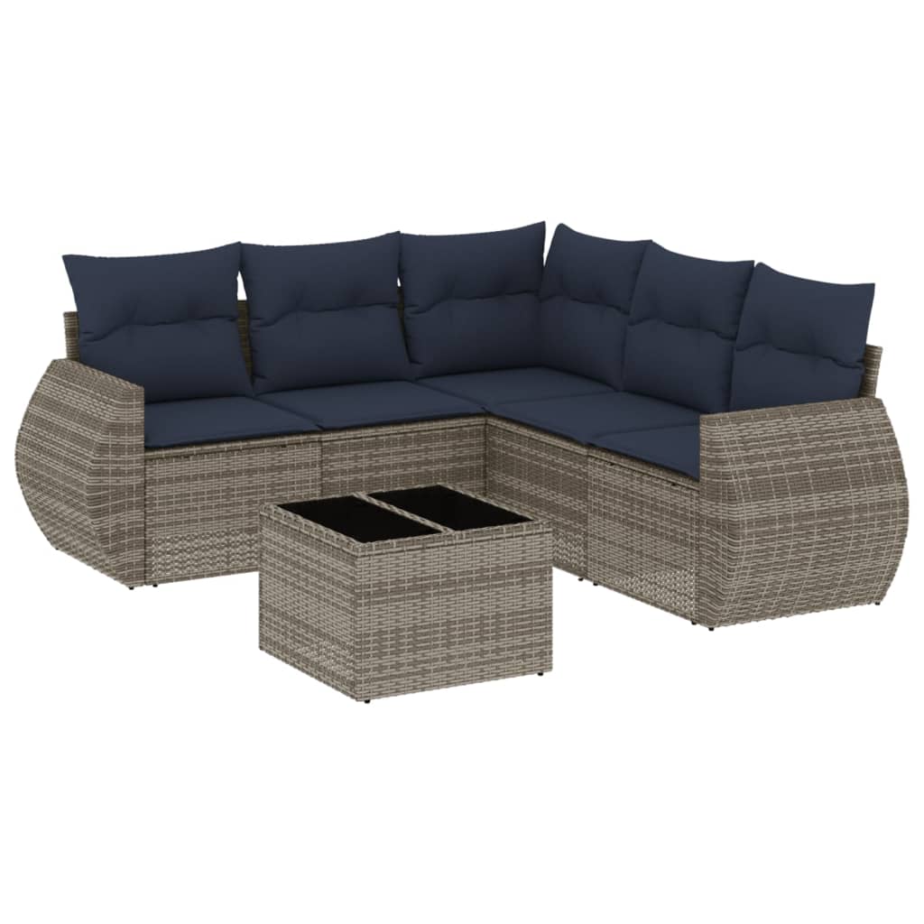 havesofasæt med 6 dele og hynder grå polyrattan