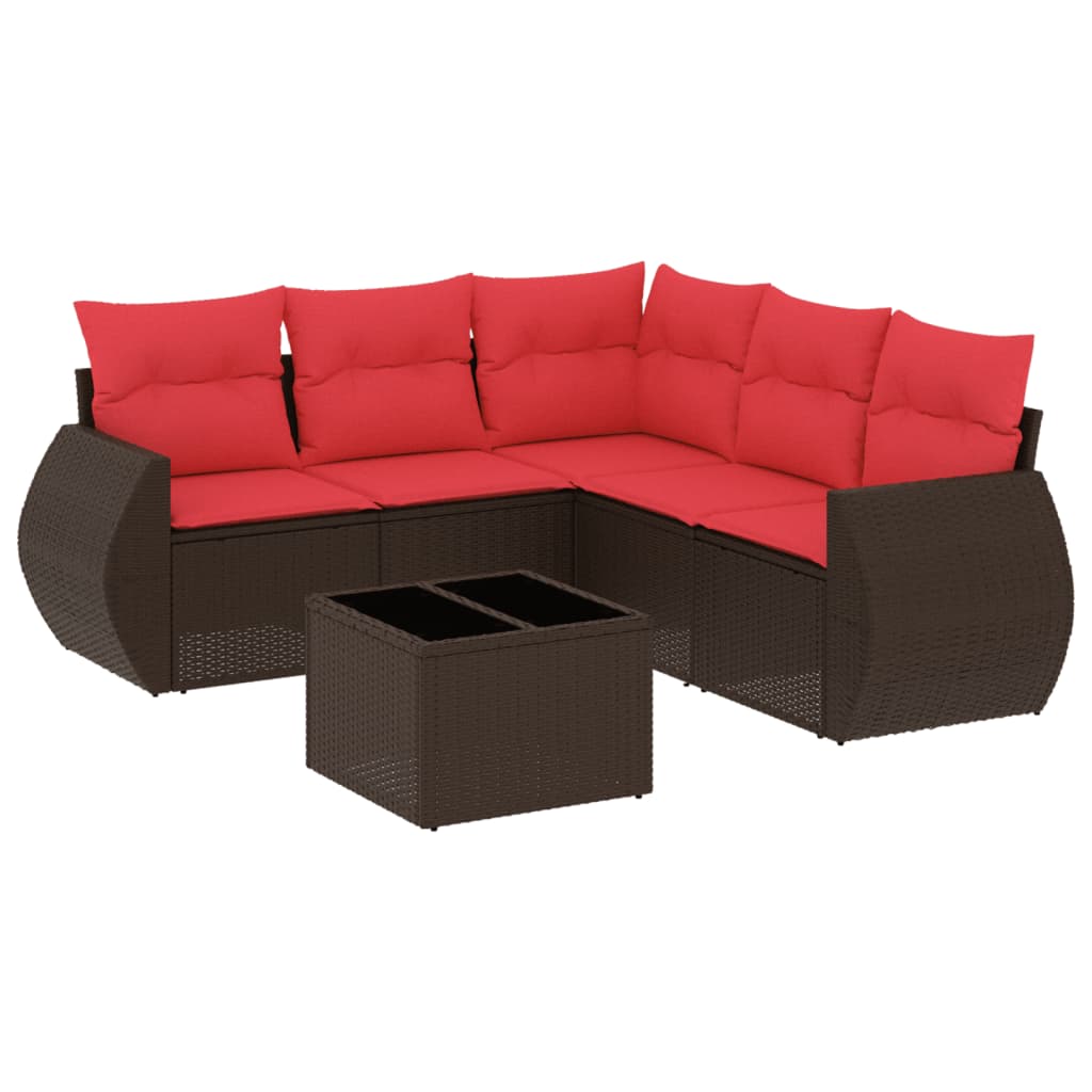 havesofasæt med 6 hynder brun polyrattan
